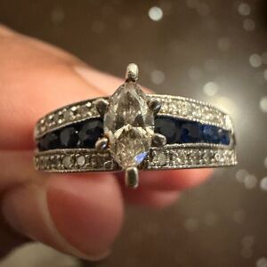 Elegant Silver and Blue Women's Ring SIZE 7